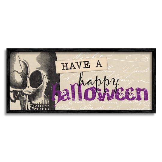 Stupell Industries Vintage Happy Halloween Skull Framed Giclée Wall Art
